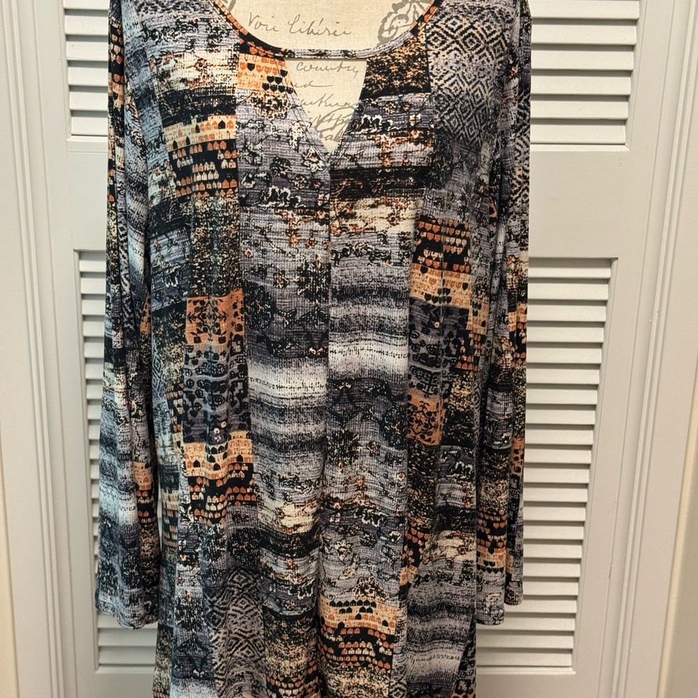 Attitudes by Renee Multicolor Patterned Long Sleeve Dress